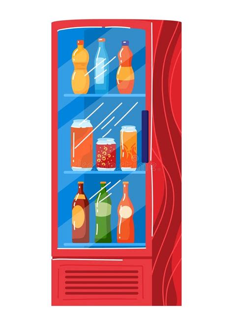 Red Vending Machine With Colorful Bottled And Canned Drinks Cold