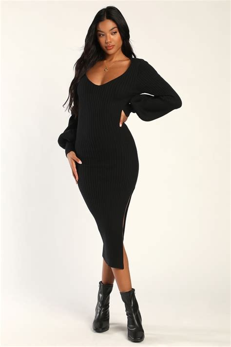 Black Sweater Dress Ribbed Sweater Dress Cutout Dress Lulus