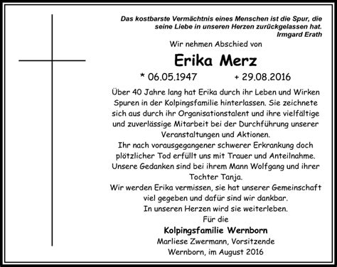 Traueranzeigen Von Erika Merz Vrm Trauer De