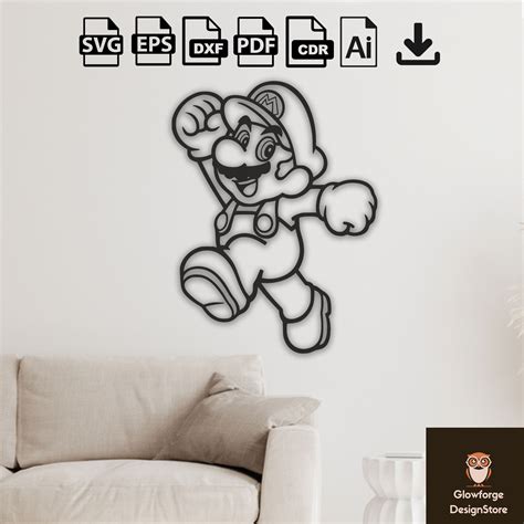 Mario Design Laser Cut Svg Dxf Files Wall Sticker Engraving Etsy