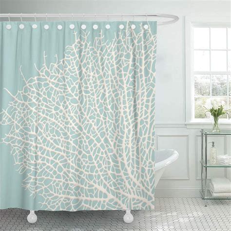 Xddja Coastal Coral Branch Nautical Beach Ocean White Turquoise Shower Curtain 66x72 Inch