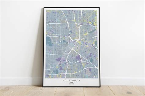 Houston Stadt Karte Poster Texas Wandbild Houston Stadt Karte Poster