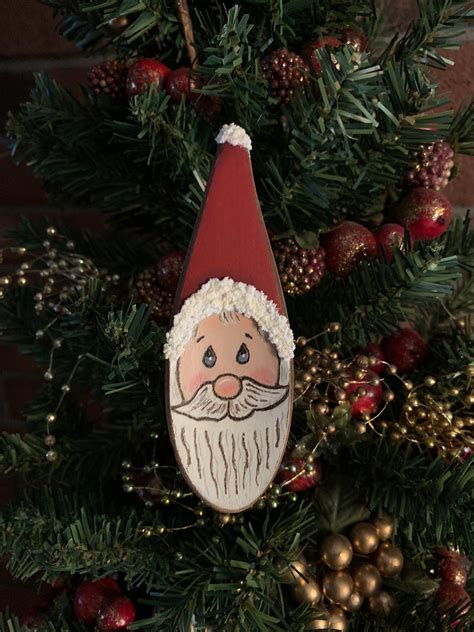 Santa Claus Hand Painted Wooden Ornament Rustic Christmas Etsy