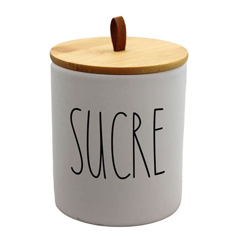 Pot Sucre C Ramique Et Couvercle Bambou Blanc D X Cm Centrakor