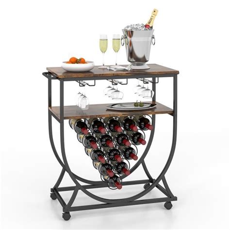 Costway Desserte Chariot De Cuisine Avec Porte Bouteilles Casier Vin