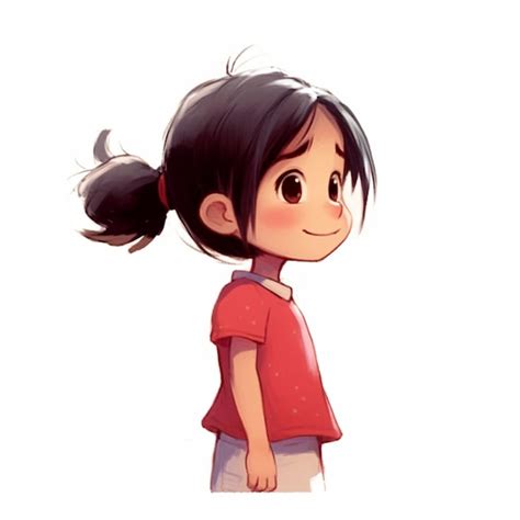 Premium Photo | Cartoon girl with ponytail hair and red shirt looking ...