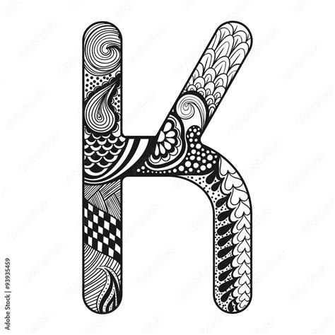 Zentangle Stylized Alphabet Lace Letter K In Doodle Style Hand Stock