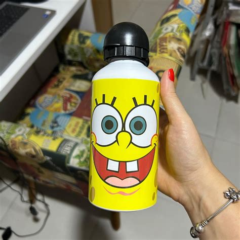 Garrafa Aluminio Bob Esponja Ml Personalizada Nome Elo