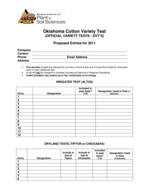 Fillable Online Pss Okstate Official Variety Test Entry Form Pss