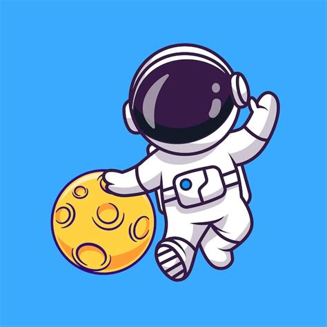 Astronauta fofo segurando bola de lua desenho animado vetor ícone