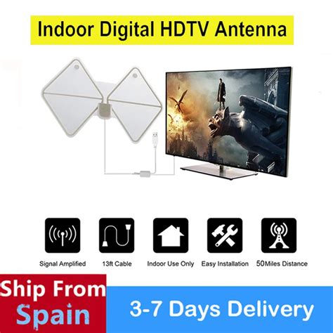 Indoor HDTV Antenna 1080P Digital HDTV Antenna 50 Miles Range Flat TV ...