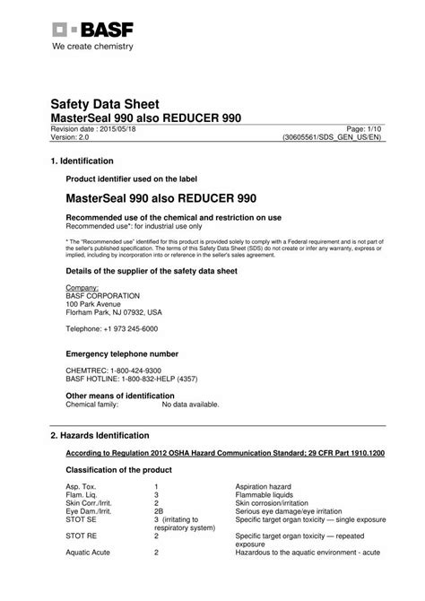 PDF Safety Data Sheet MasterSeal 990 Also REDUCER PDF FileSafety