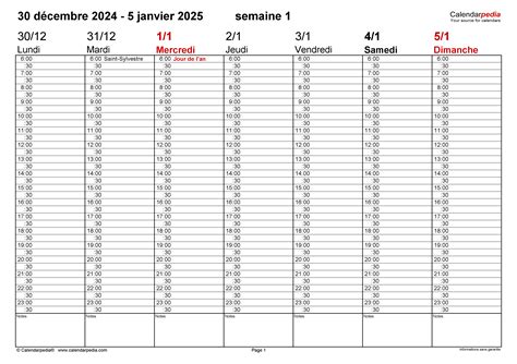 Calendrier Hebdomadaire 2025 à Imprimer Organisez Votre Année Avec