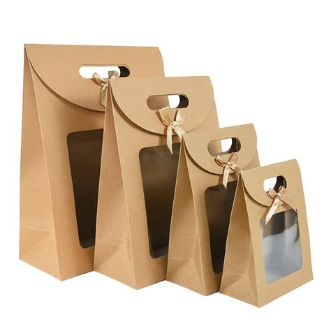 Sacs En Papier Kraft Avec Fen Tre Transparente En PVC Bo Te Cadeau Pour