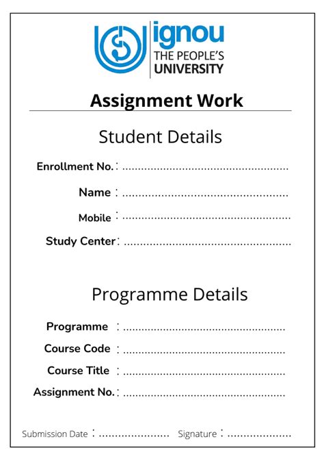 Ignou Assignment Front Page Slip