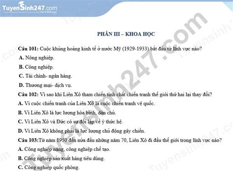 Đề thi thử đánh giá năng lực Hà Nội phần Khoa học số 3