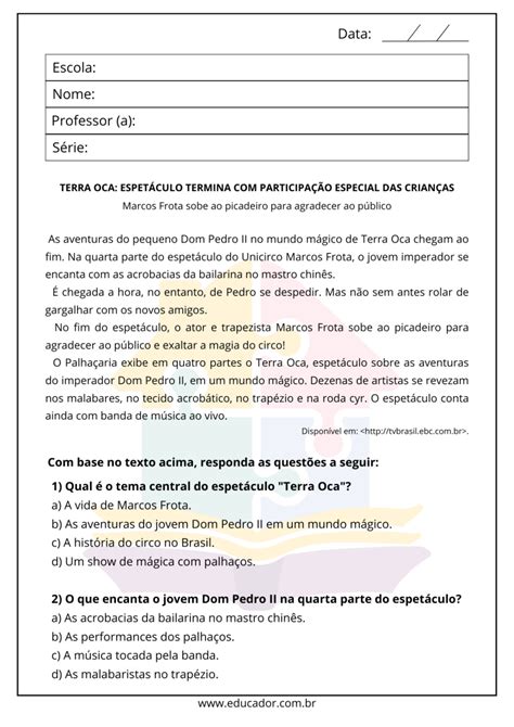 Atividades de interpretação de texto para o 7° ano - Educador