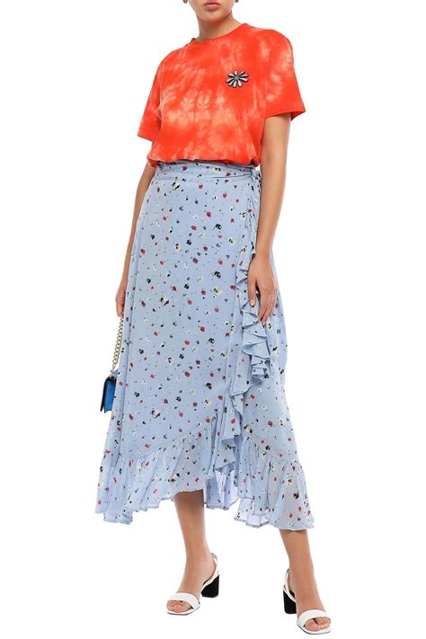 GANNI Ruffled Floral Print Georgette Midi Wrap Skirt THE OUTNET