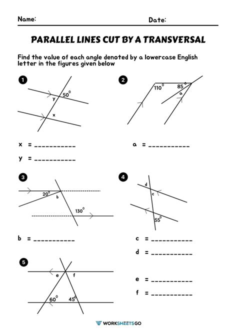 Parallel Lines Cut By A Transversal Worksheets Worksheets Go