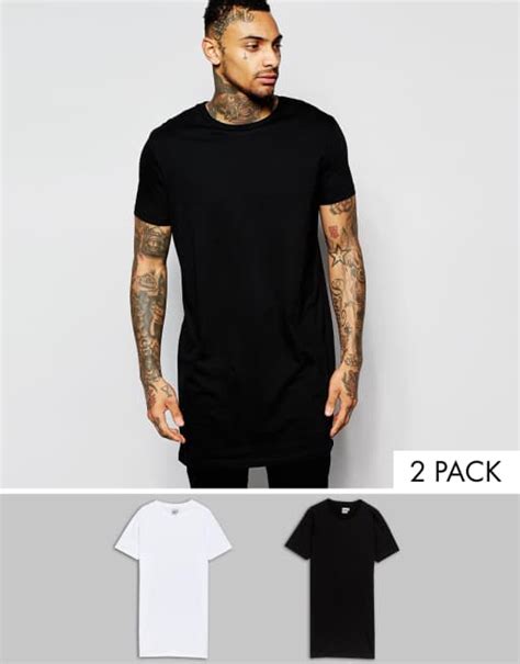 Asos Asos 2 Pack Super Longline T Shirt In White Black With Crew Neck