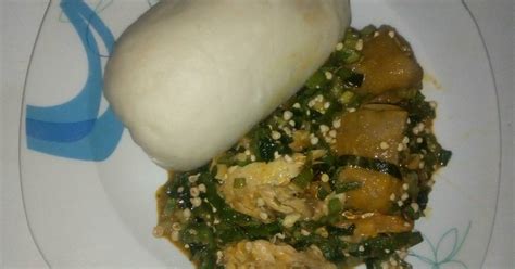 Pounded Yam And Okro Soup Recipe By Treasure S Heart Abm21 Cookpad