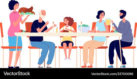 Thanksgiving dinner cartoon family eating Vector Image