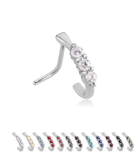 316L Surgical Steel Nose Stud Nose Hugger Choose Your Style Triple CZ 20G