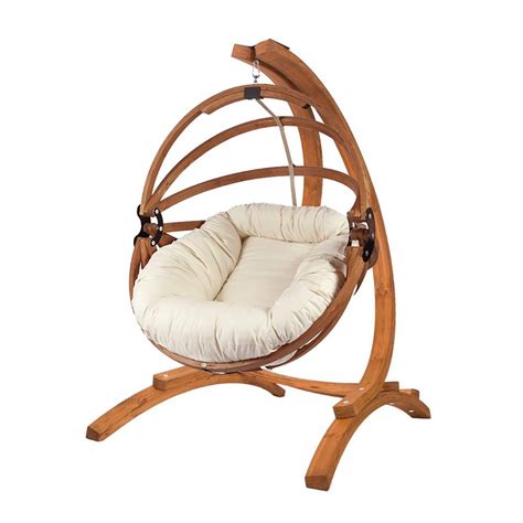 wooden-hanging-basket-chair-with-thick-cusion-and-stand - Hanging Chairs