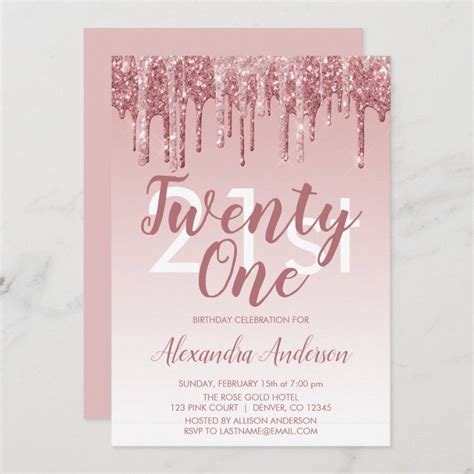 Rose Gold Sparkle Glitter 21st Birthday Party Invitation Zazzle