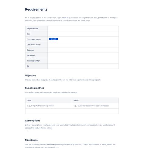 Confluence Product Requirements Template