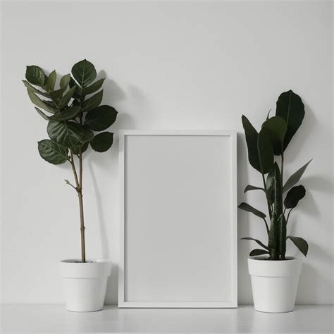 Premium AI Image Two Potted Plants In Front Of A Blank Picture Frame