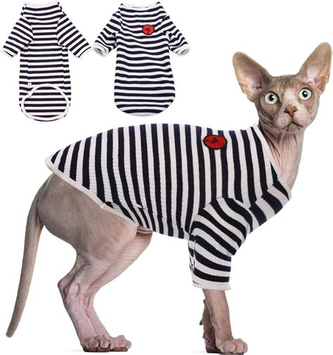 Dentrun Hairless Cats Shirt Cat Wear Clothes Stripe Vest Best Hairless