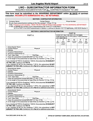 Fillable Online Bca Lacity Lwo Subcontractor Information Form Bca