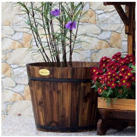 Jardini Re En Tonneau Seau Fleurs Rond Ext Rieur Jardini Re En Bois