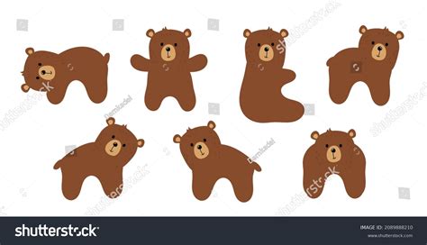 Set Brown Bear Cartoons Isolated On Stock Vector Royalty Free