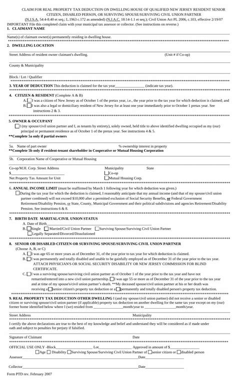 Pdf Senior Citizen Disabled Person Deduction Form State Nj Us