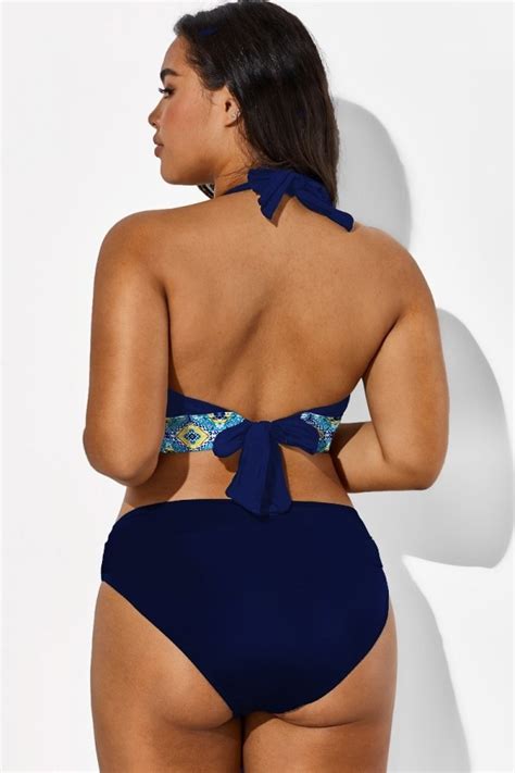 Floral Print V Neck Halter Sexy Bikini Top Meet Curve Meet Curve