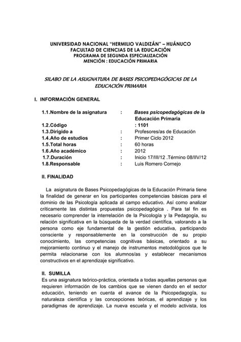 Silabo De Psicopedagogia Pdf