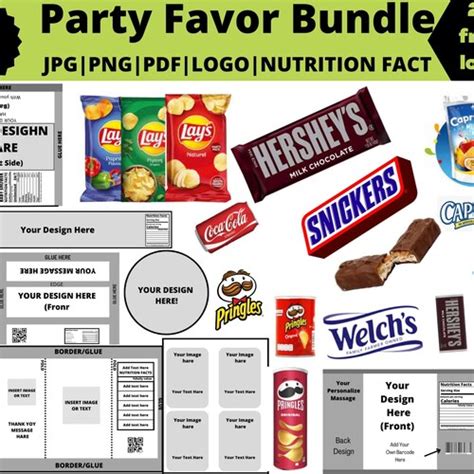 Digital Party Favor Bundle Templates Chip Bags Template Free Etsy