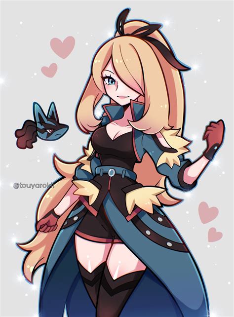 Safebooru 1girl Blue Eyes Breasts Cynthia Pokemon Gloves Hair