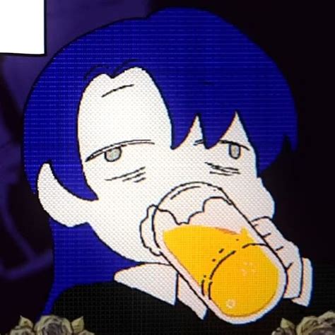 A Cartoon Character With Blue Hair Drinking From A Yellow Cup