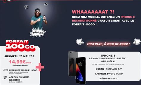 Nrj Mobile un iphone 8 gratuit avec le forfait 100Go à 14 99 par mois