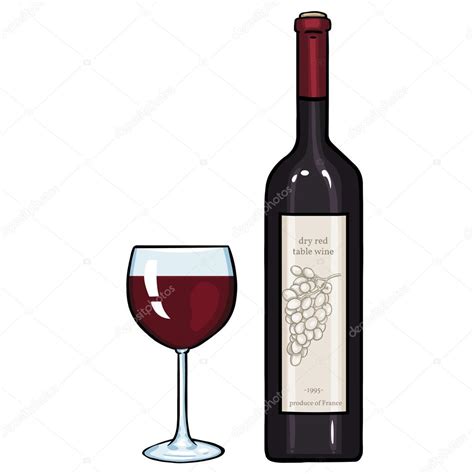 Vector Cartoon Illustration Glass And Bottle Of Red Wine — Stock