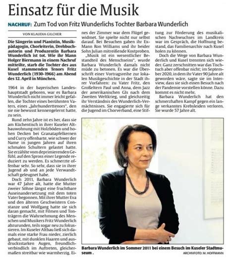 Fritz Wunderlichs Tochter Barbara Wunderlich Verstorben Fritz