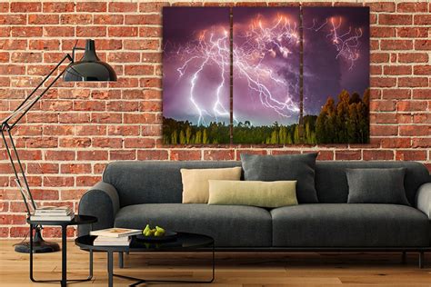 Eruption wall art Lightning bolt Volcano canvas Forest wall | Etsy