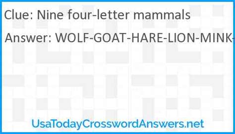 Nine four-letter mammals crossword clue - UsaTodayCrosswordAnswers.net