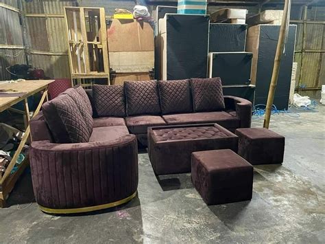 Seater Velvet Brown Wooden L Shape Sofa Set At Rs Set In Mumbai