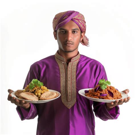 Premium Photo A Indian Muslim Female Waitress Holding Two Plates Of Food