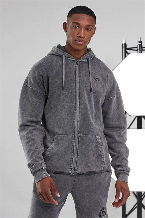 Man Active Oversized Zip Through Hoodie Boohoo Uk