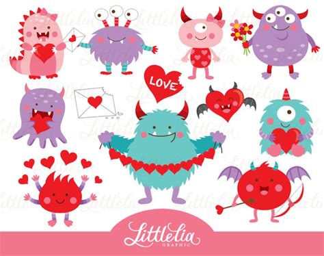 Valentine Monster Clipart Monster Love Clipart 15101 - Etsy